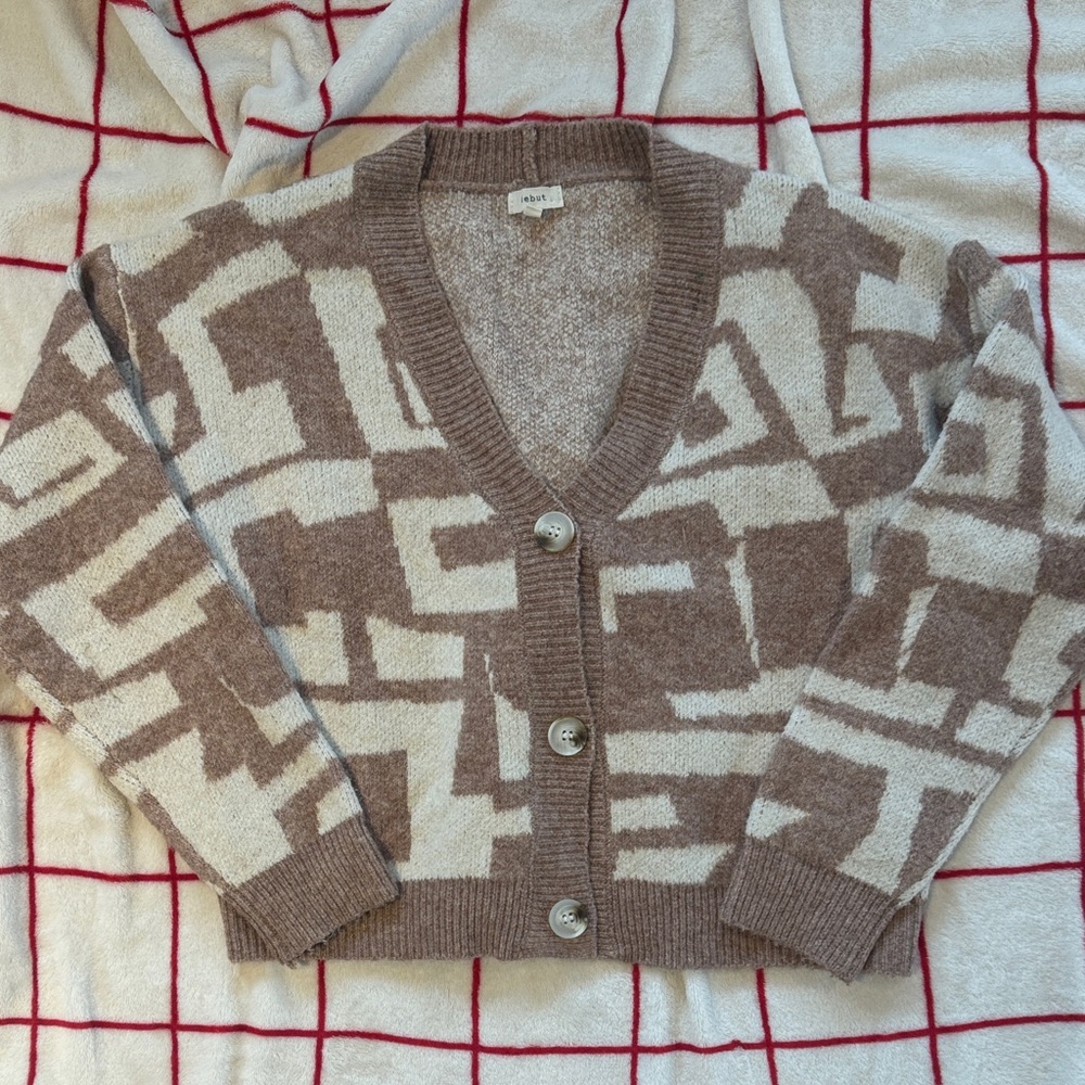 Debut Mauve Pink and Cream Patterned Cardigan